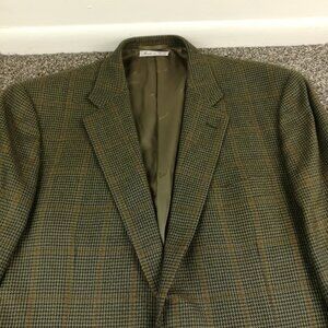 Belvest Tweed Wool Sport Coat Houndstooth Checked Windowpane Green Brown 46L